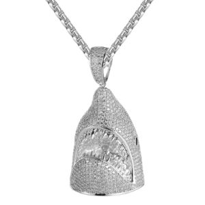 Jaws Great Shark Face Head Bling Designer Mens Pendant Necklace sold by Master Of Bling