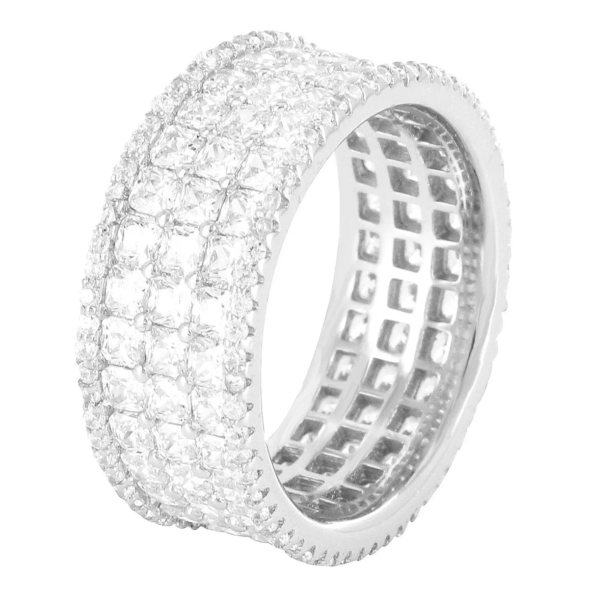 Sterling Silver Princess Cut 3 Row Men's Bling Ring Band sold by Master Of Bling
