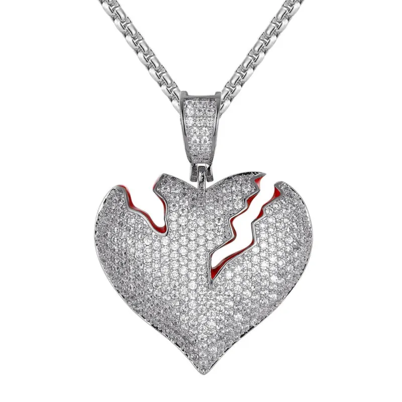 Bling Broken Love Heart Red Enamel Silver Charm Free Chain sold by Master Of Bling