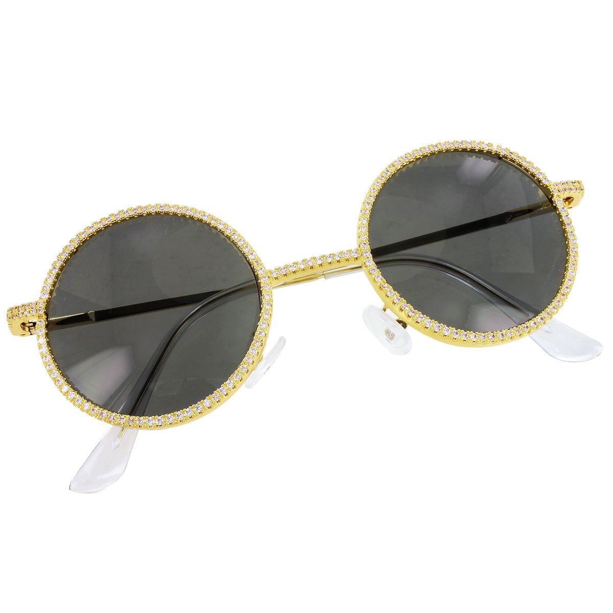 Classic Black Round Bling Frame Rapper Gold Tone Sunglasses sold by Master Of Bling product image thumbnail 2