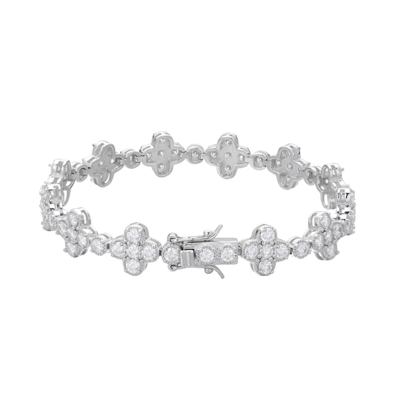 Womens Moissanite Diamond Clover Style Bracelet 925 Sterling Silver sold by Master Of Bling