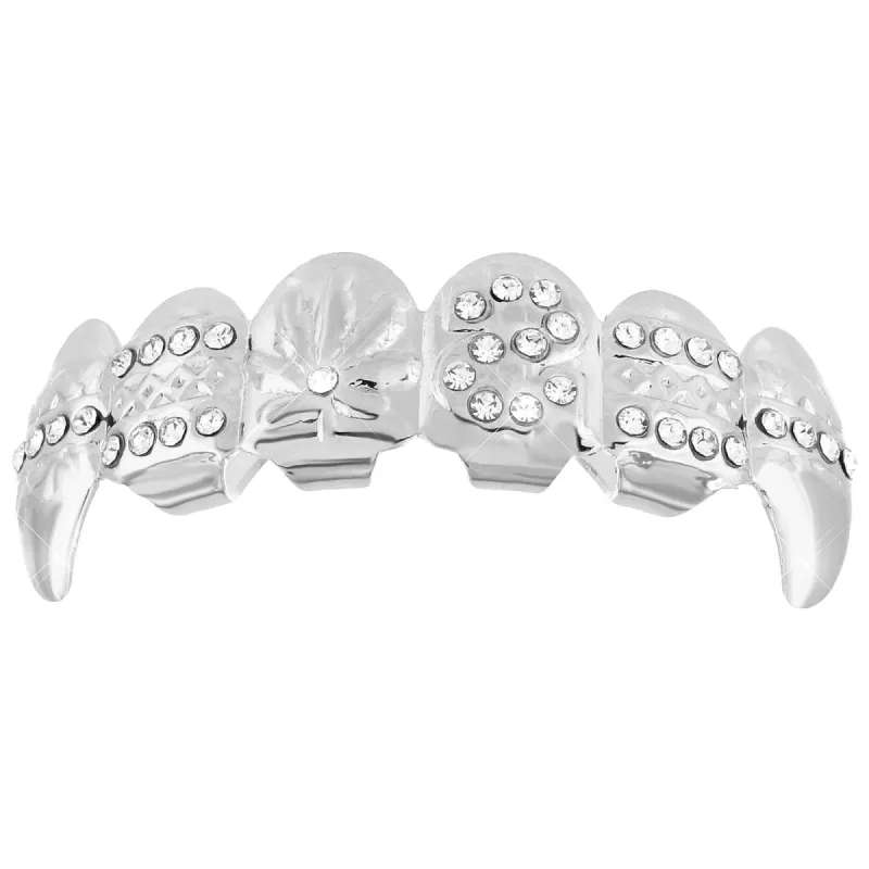 14k White Gold Finish Top Teeth Fang Grillz sold by Master Of Bling