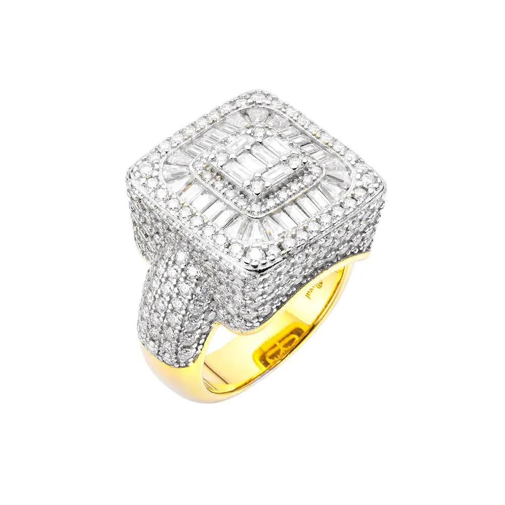Mens Baguette Ring Moissanite 925 Silver 14k Gold Tone sold by Master Of Bling