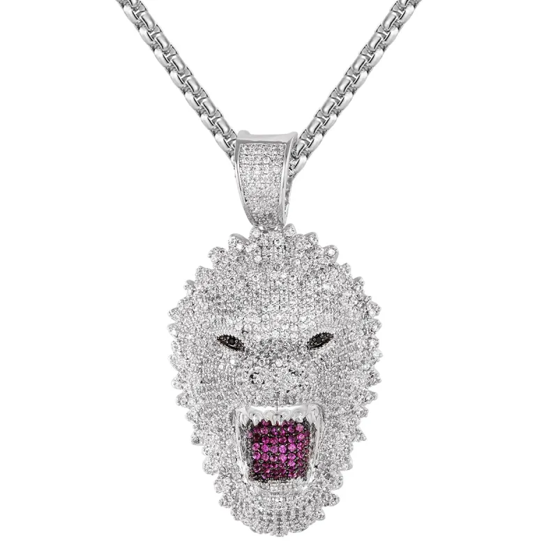 Silver Growling Gorilla Animal Hip Hop Pendant Free Box Chain sold by Master Of Bling