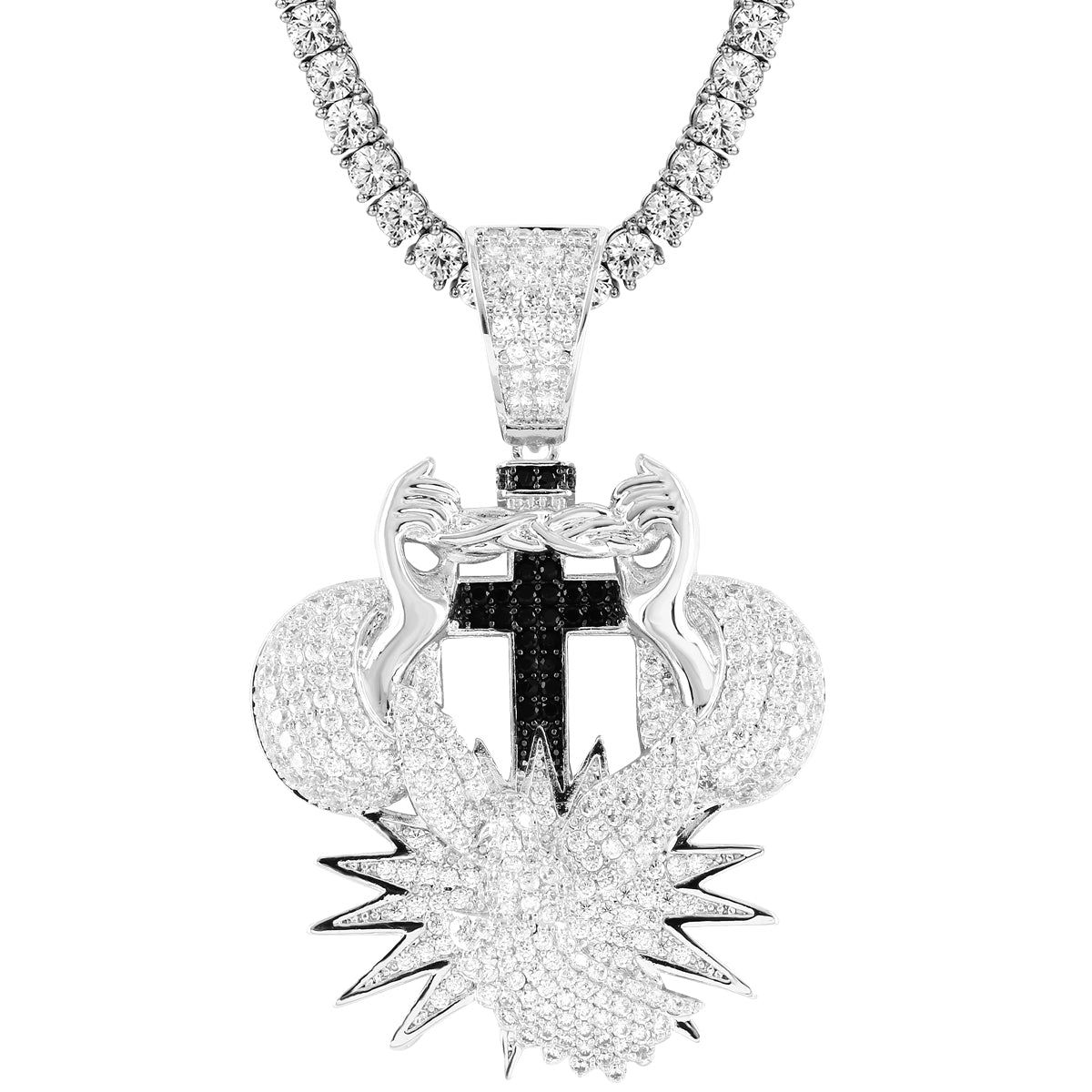 14K White Tone Hands Cross Peace Dove Religious Custom Pendant sold by Master Of Bling product image thumbnail 2