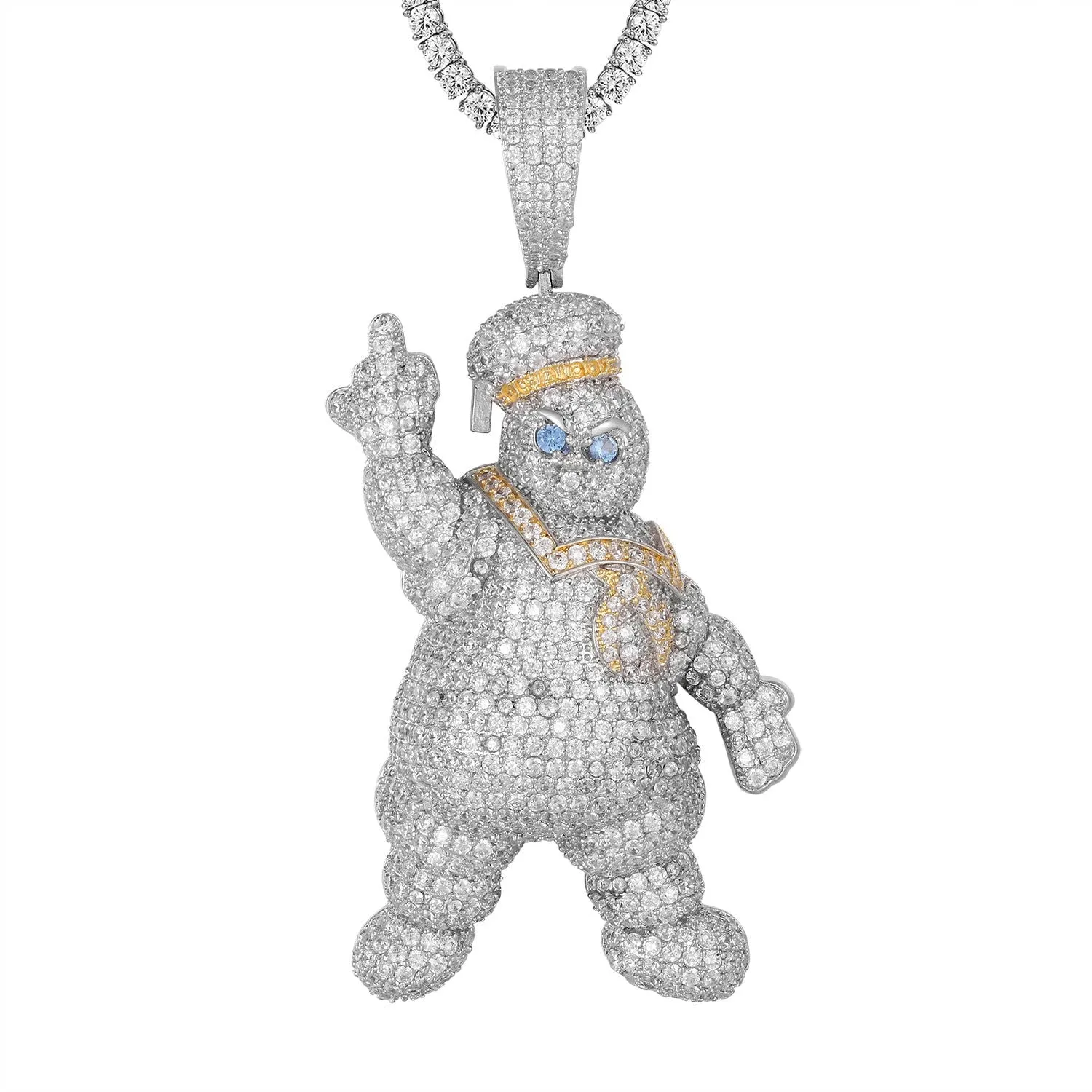 Mens Icy Doughboy Chef Bling middle Finger Custom Pendant sold by Master Of Bling product image thumbnail 2