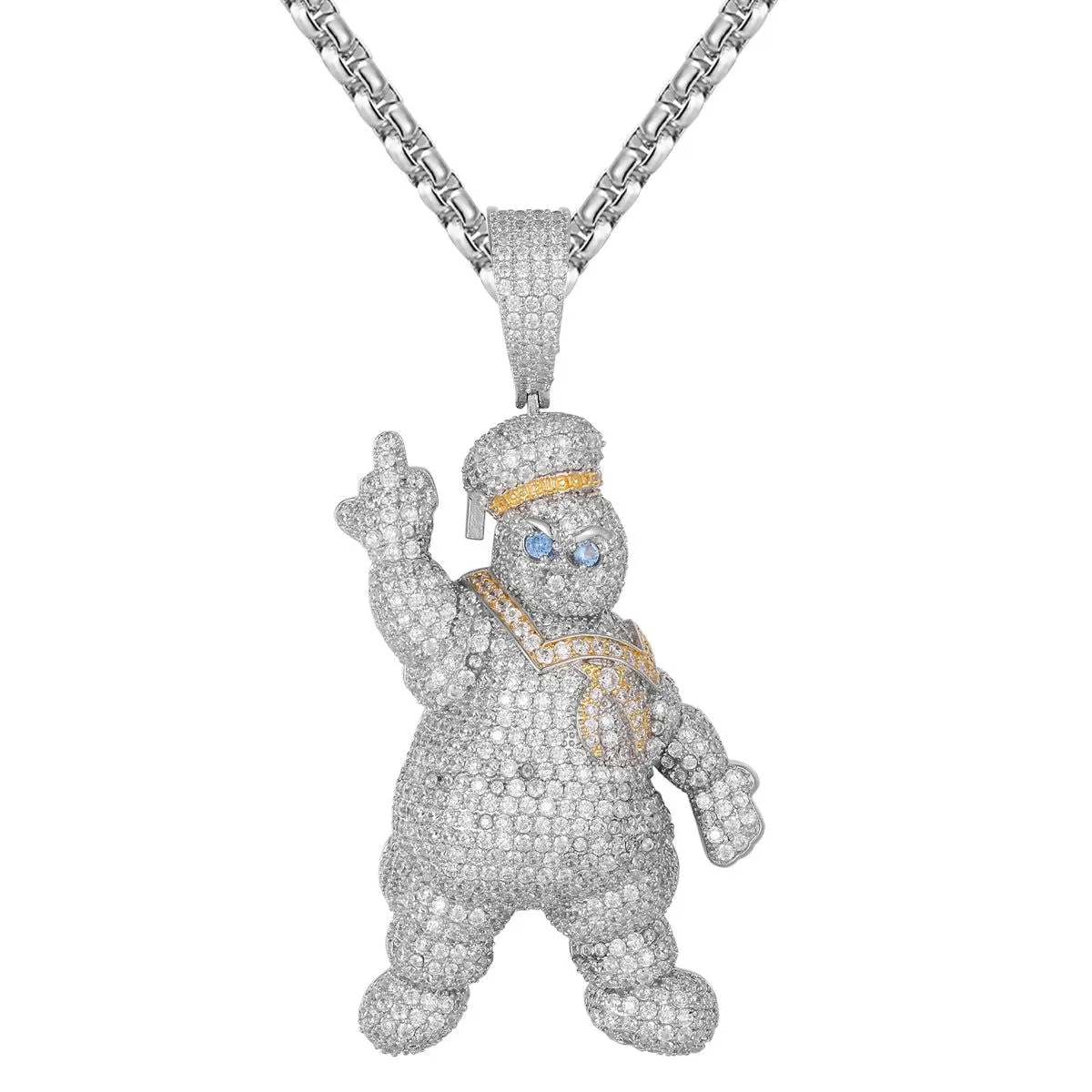 Mens Icy Doughboy Chef Bling middle Finger Custom Pendant sold by Master Of Bling