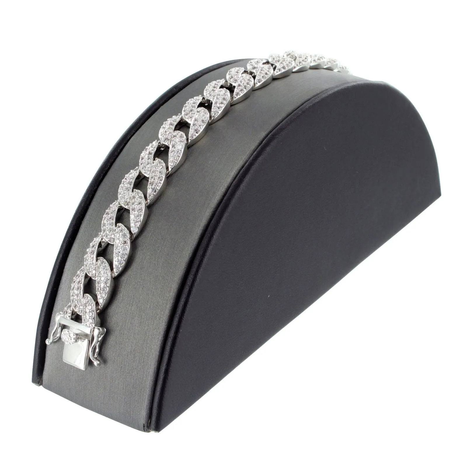 Miami Cuban Bracelet Fully 14k White Gold Finish Link Lab Diamond sold by Master Of Bling