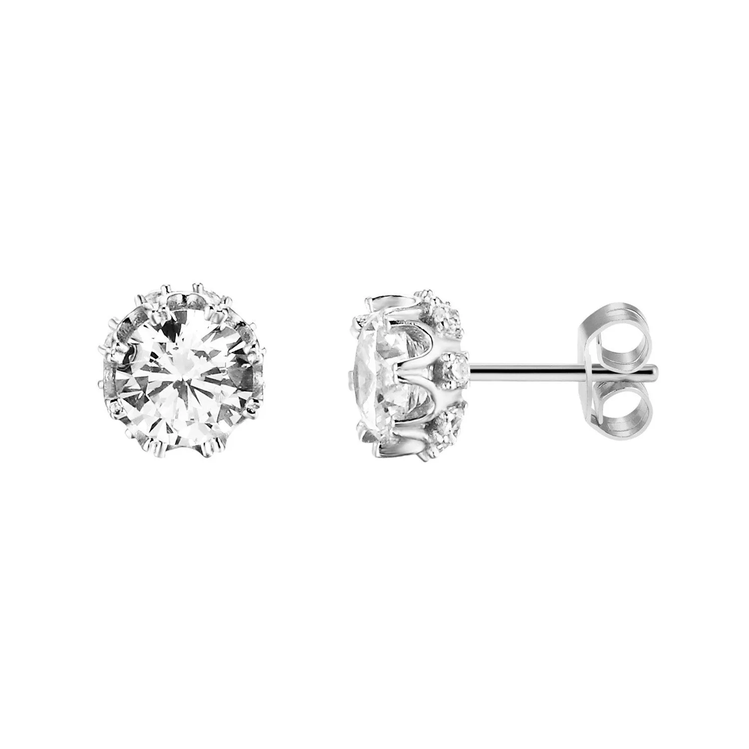 Sterling Silver Bling 14k White Gold Finish Prong Solitaire Designer Earrings sold by Master Of Bling