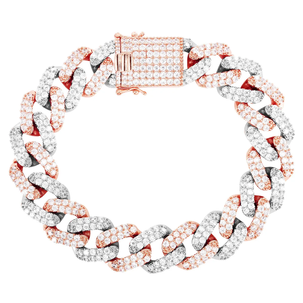 Rose Gold Finish Two Tone Miami Cuban Square Link Silver Bracelet sold by Master Of Bling