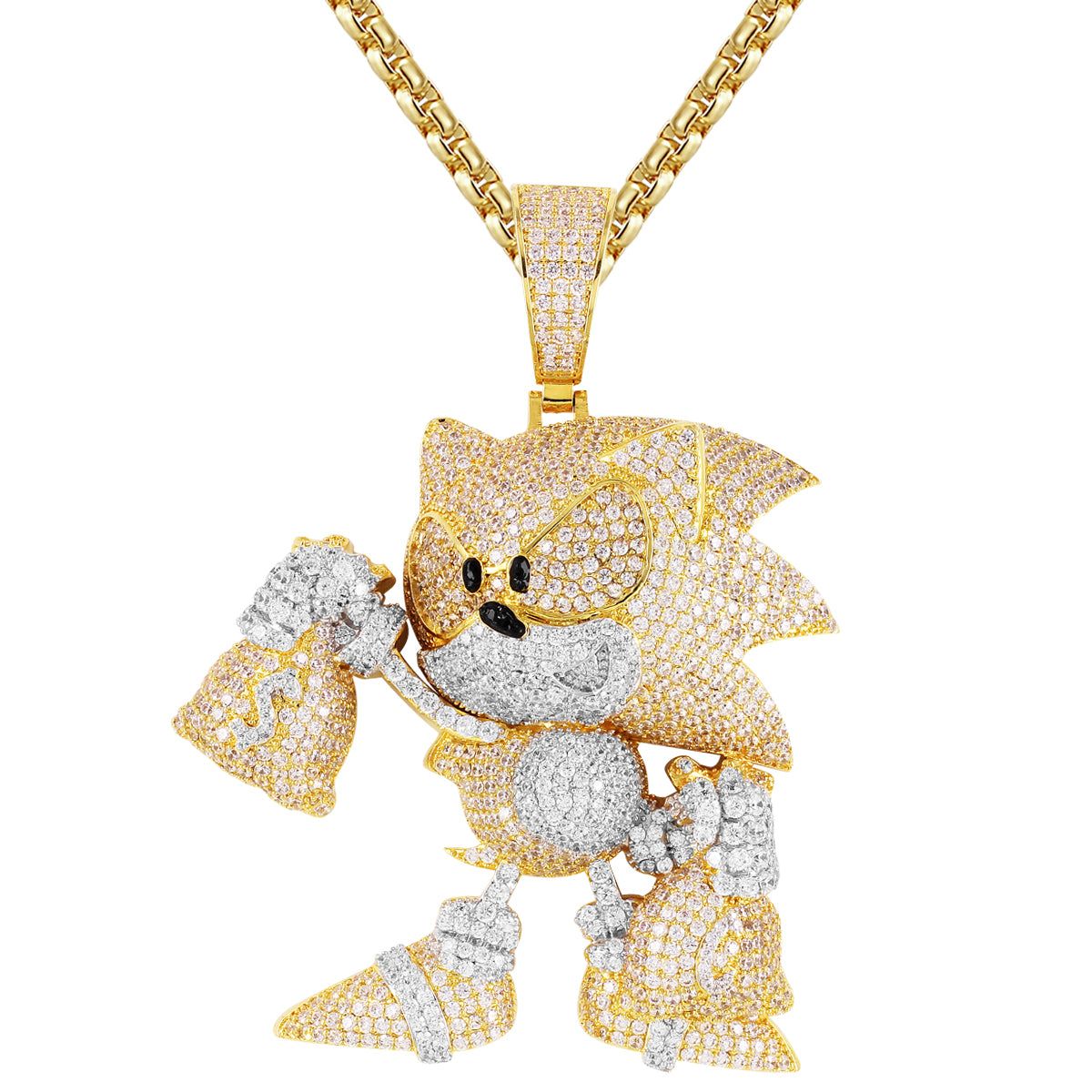 Mens Cartoon Character Holding Dollar Money Bag Icy Pendant sold by Master Of Bling
