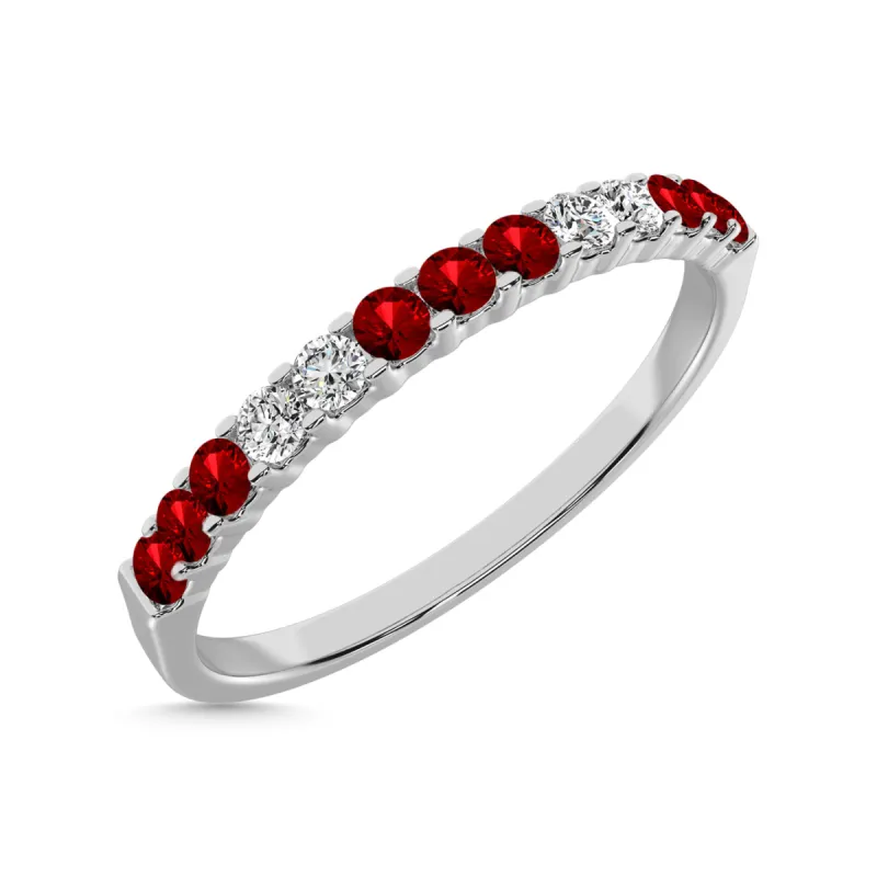 14K White Gold 1/4 ct tw  Alternate 9 Garnet and 4 Diamond Machine Band sold by Master Of Bling