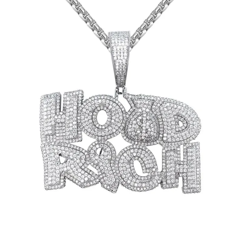 Hood Rich Pendant Moissanite 925 14K White Gold sold by Master Of Bling