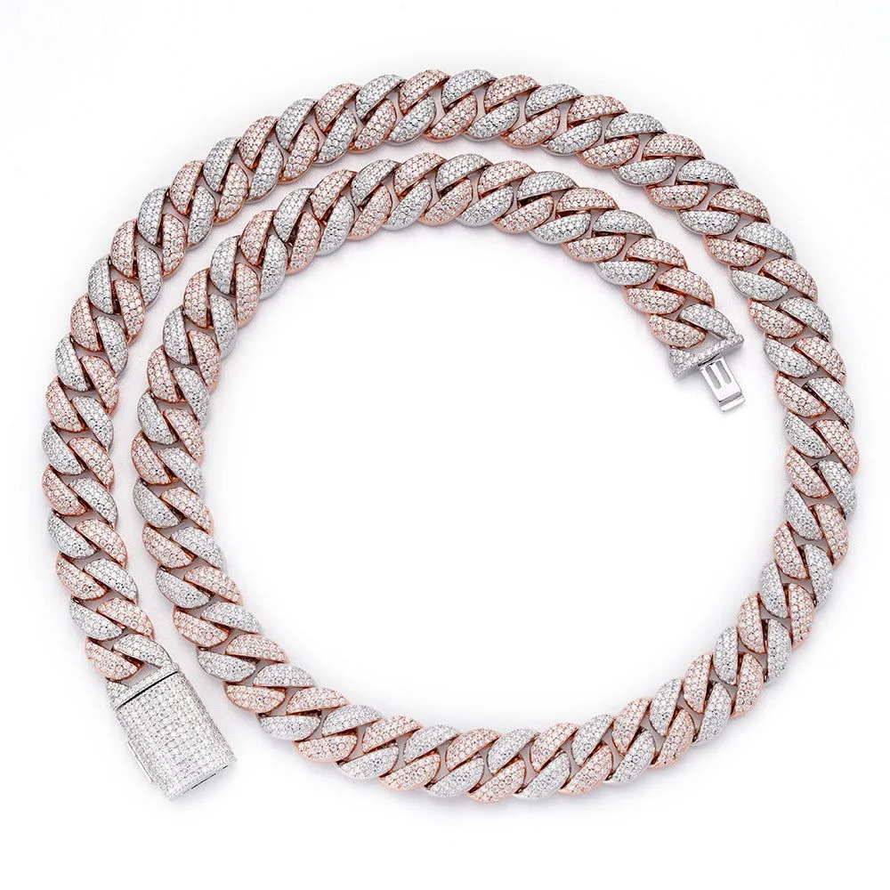 925 Silver Moissanite 12mm 22 Inch White Rose Two Tone Cuban Necklace sold by Master Of Bling product image thumbnail 2