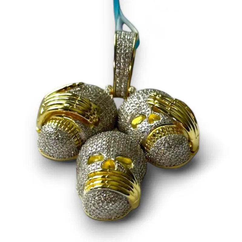 Moissanite Pendant Skull See Hear Speak No Evil 14k Gold On 925 Silver sold by Master Of Bling