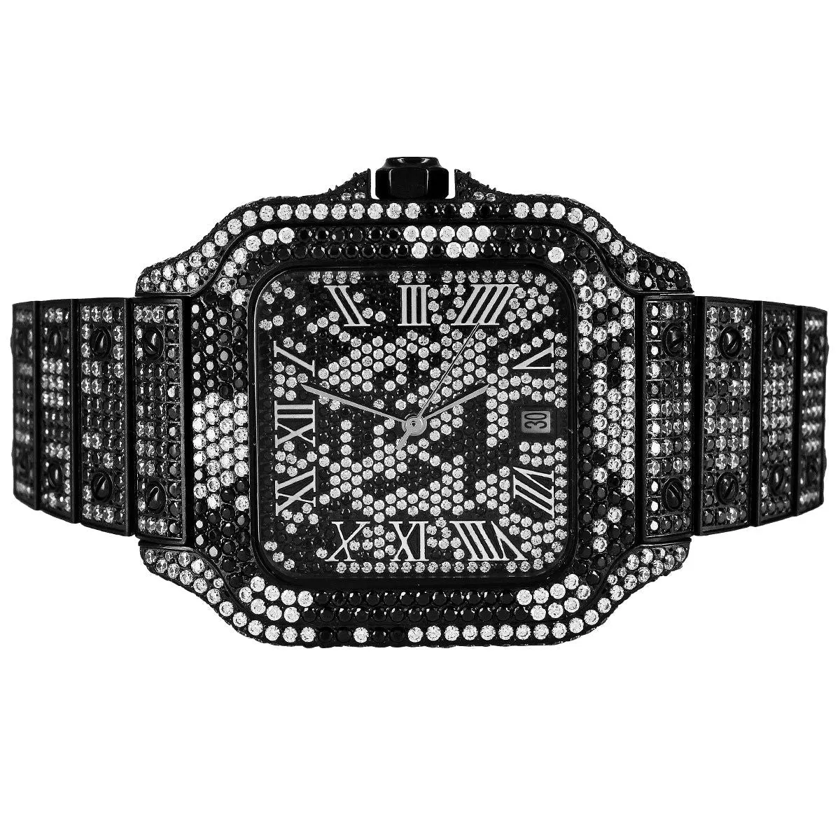 Mens Black &White Stainless Steel Roman Date Dial Automatic Watch sold by Master Of Bling