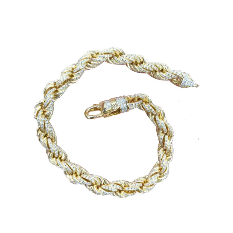 Rope Chain Bracelet Moissanite 6.13Ct Gold Tone 7MM 8IN sold by Master Of Bling