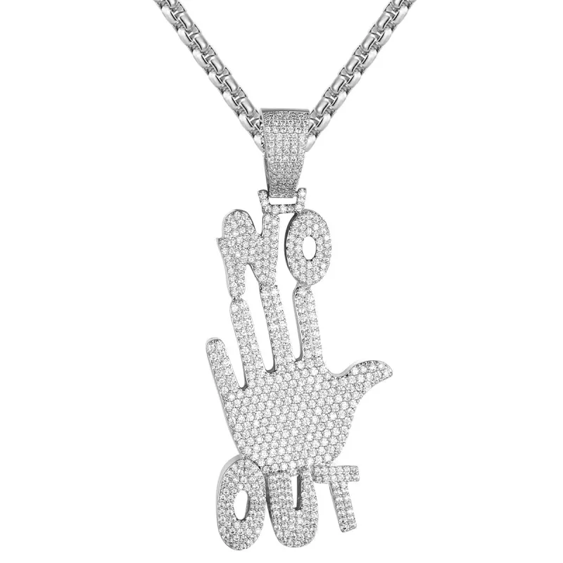 Mens No Hands  Palm Sign Emoji Silver Bling Pendant sold by Master Of Bling