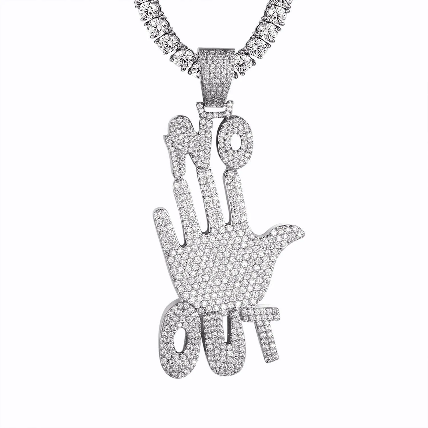 Mens No Hands Palm Sign Emoji Silver Bling Pendant sold by Master Of Bling product image thumbnail 2