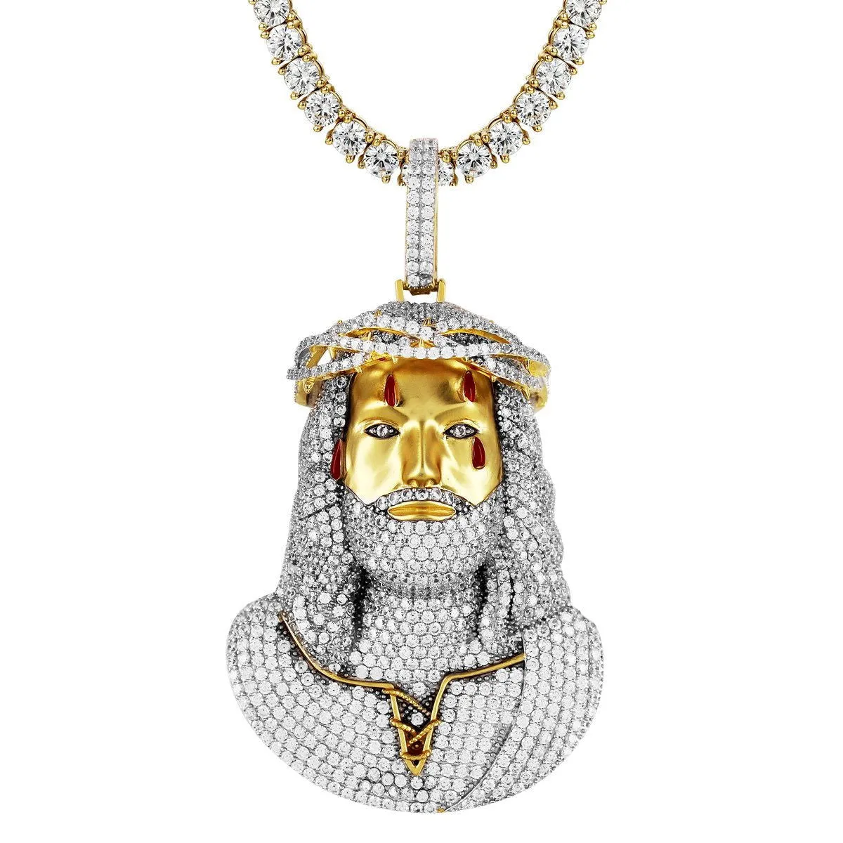 14K Gold Tone Holy Jesus Christ Bleeding Matte Face Pendant sold by Master Of Bling product image thumbnail 2