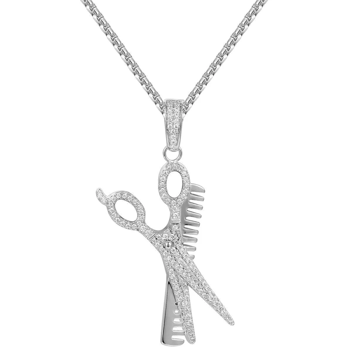 Men's Barber Scissor Comb Pendant 24" Necklace sold by Master Of Bling