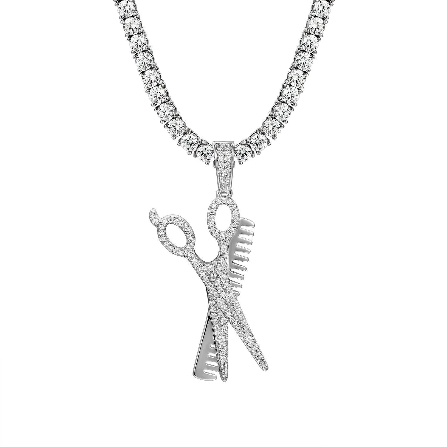 Men's Barber Scissor Comb Pendant 24" Necklace sold by Master Of Bling product image thumbnail 2