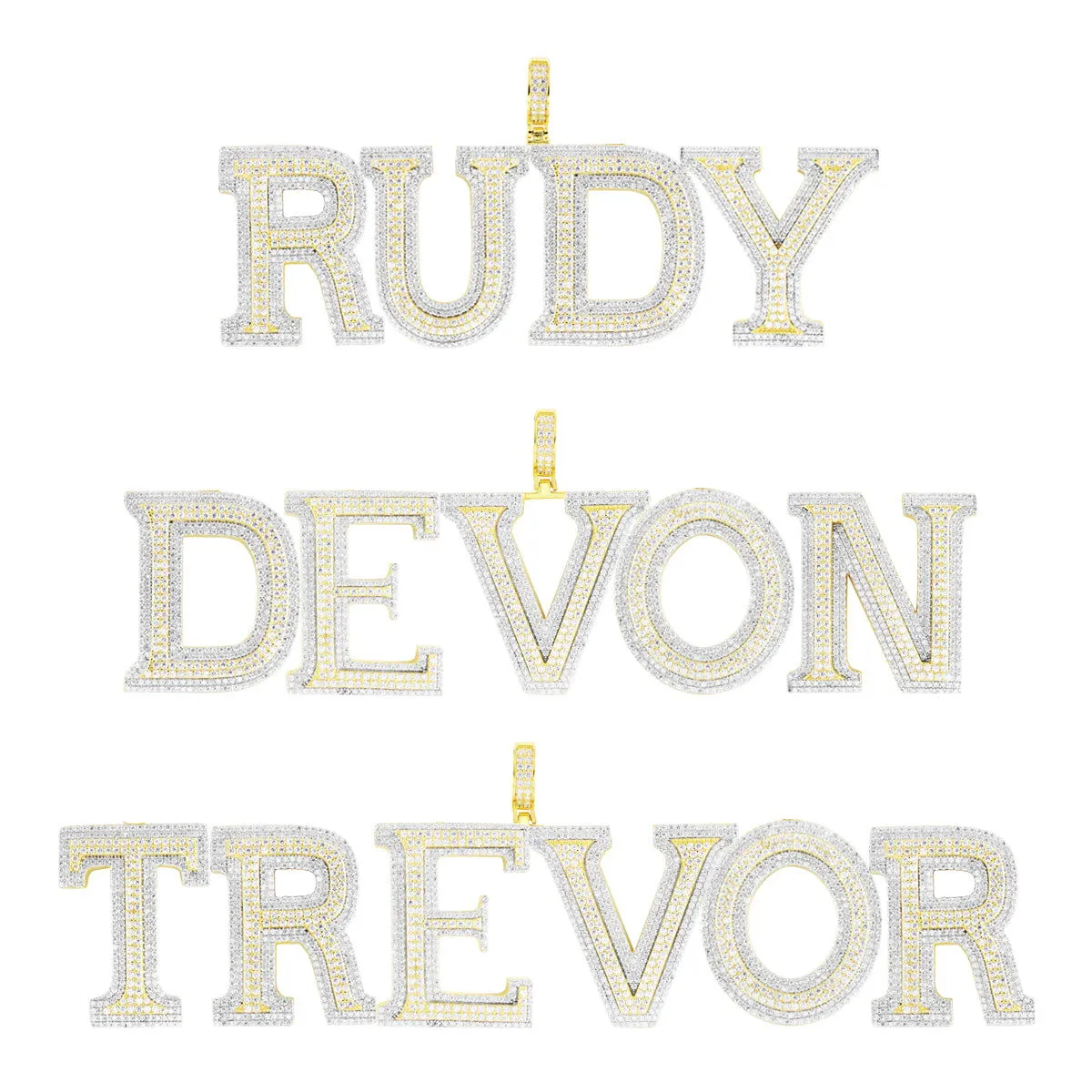 Men's Silver 3D Double Layer Block Name Initial sold by Master Of Bling