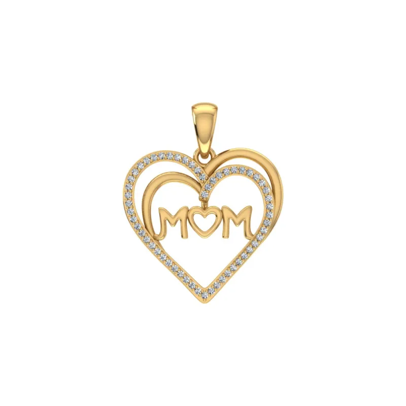 10k Yellow Gold Mom Pendant Heart Charm Real Diamond Womens sold by Master Of Bling