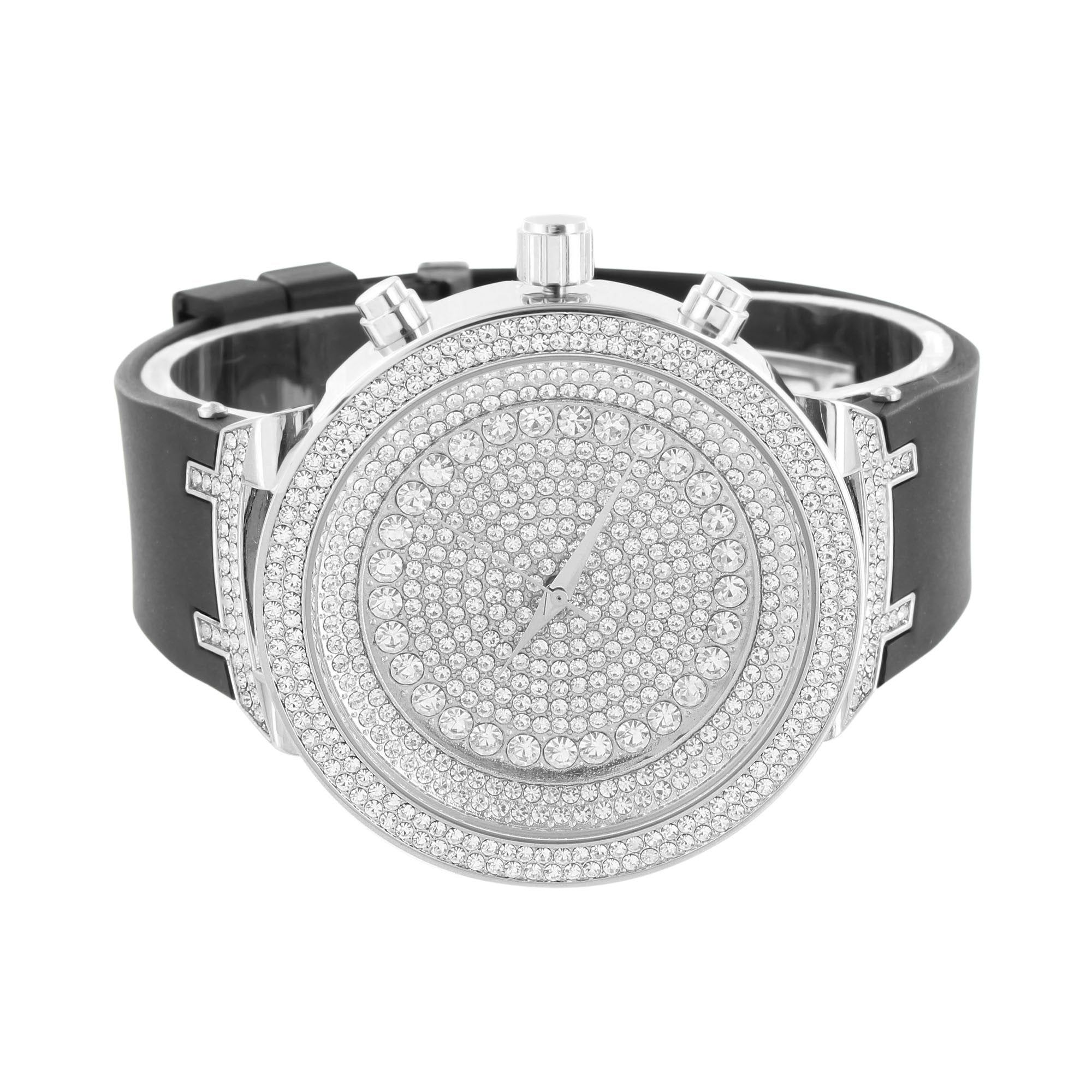 Dial Watch Lab Diamonds Black Rubber Band Stainless Steel sold by Master Of Bling