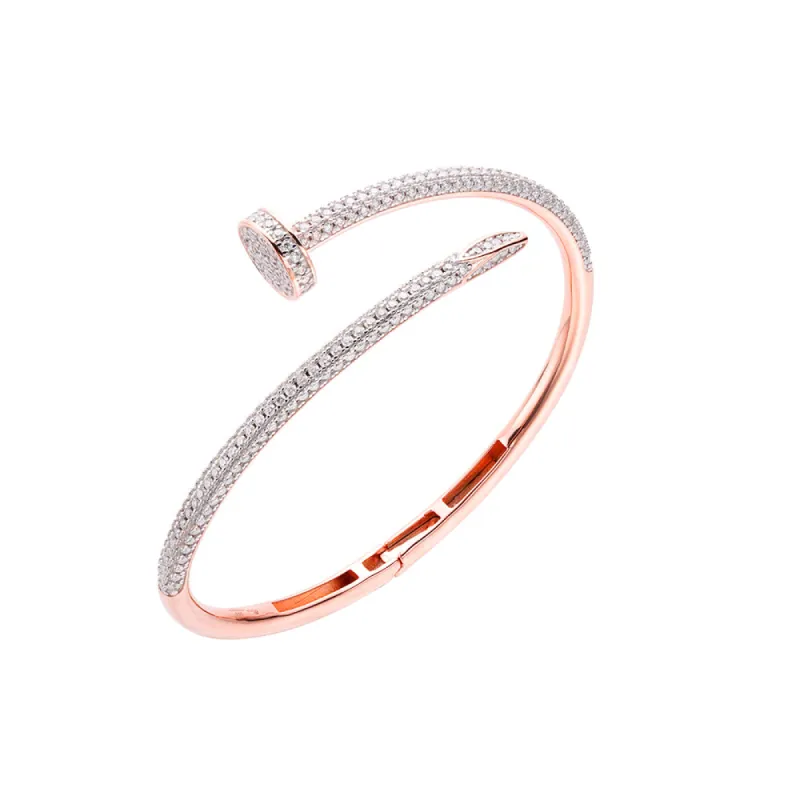 Silver Moissanite 2.74 Ctw Cluster Rose Gold Tone Bangle Bracelet sold by Master Of Bling