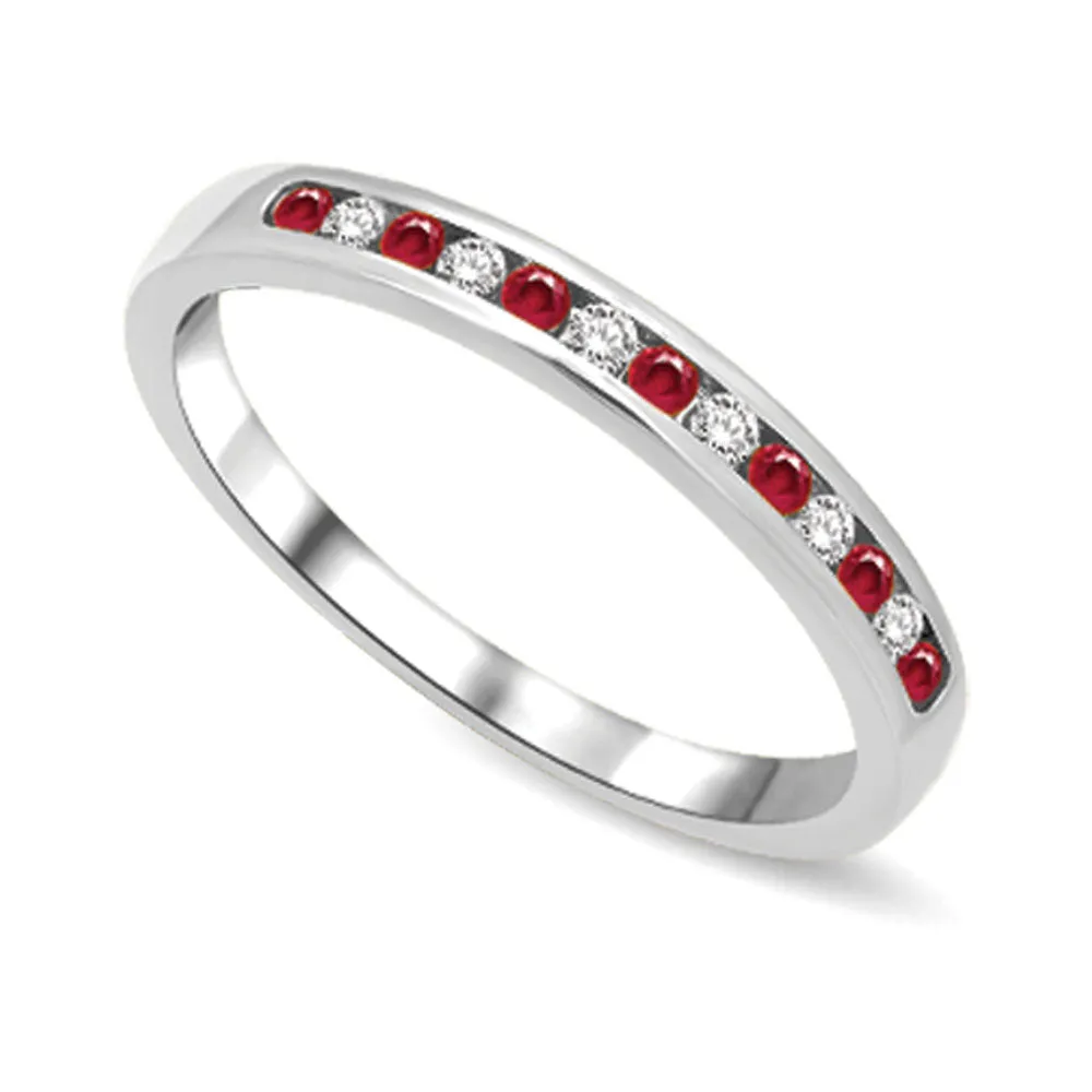 14K White Gold 1/5 Ctw Ruby and Diamond Machine Band sold by Master Of Bling