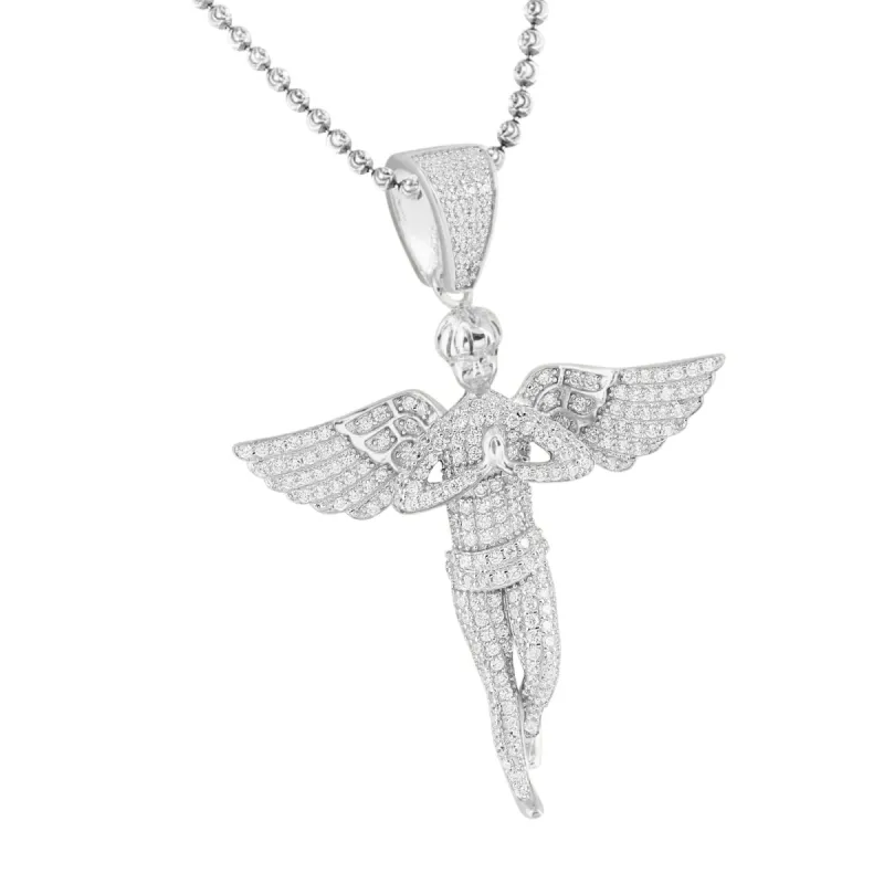Sterling Silver Angel Pendant White Gold Tone Bling Chain sold by Master Of Bling