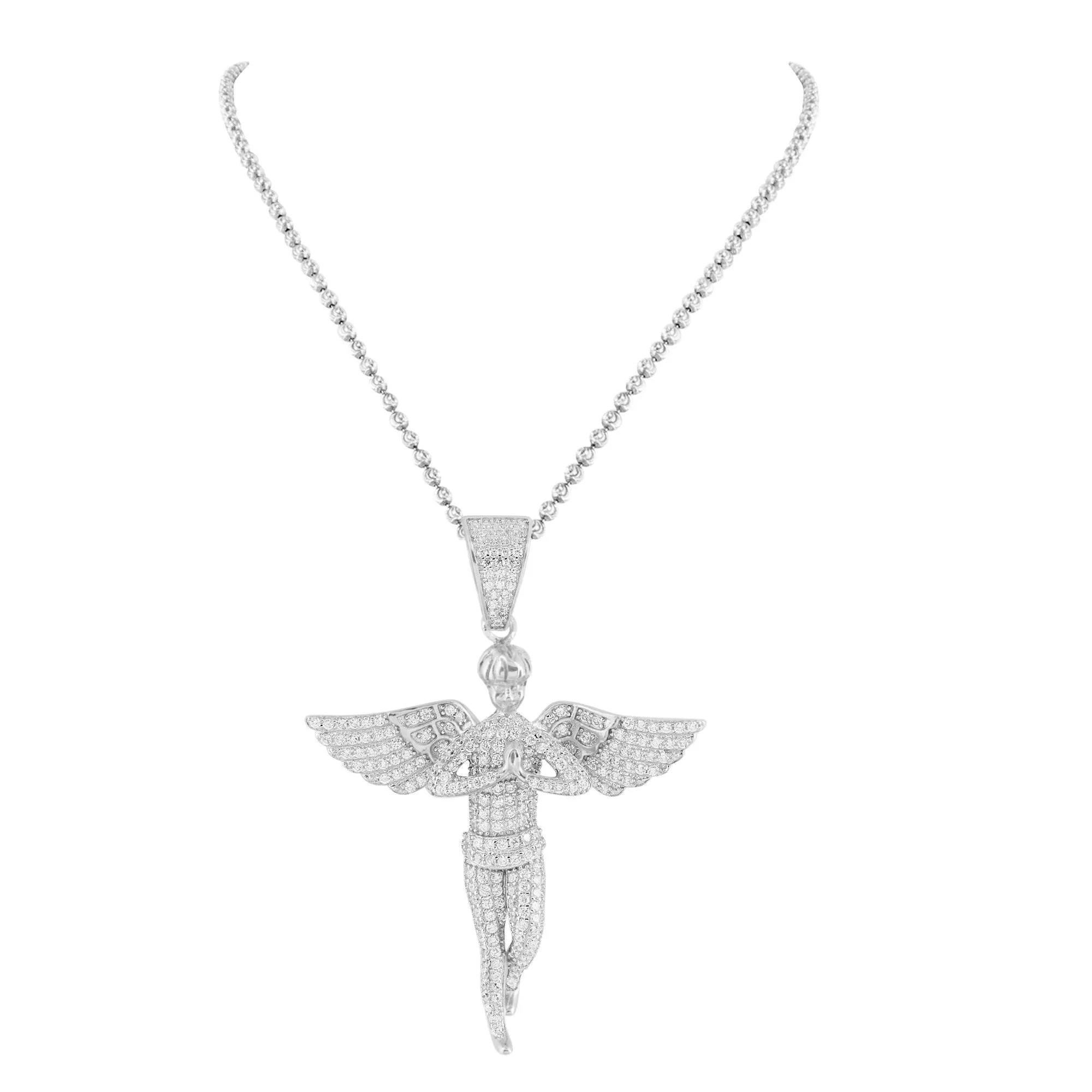 Sterling Silver Angel Pendant White Gold Tone Bling Chain sold by Master Of Bling product image thumbnail 2
