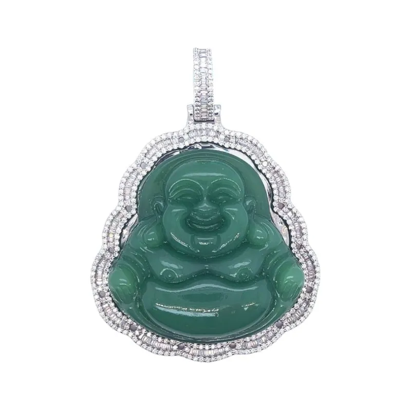 925 Sterling Silver Moissanite Diamonds Buddha Jade Pendant sold by Master Of Bling