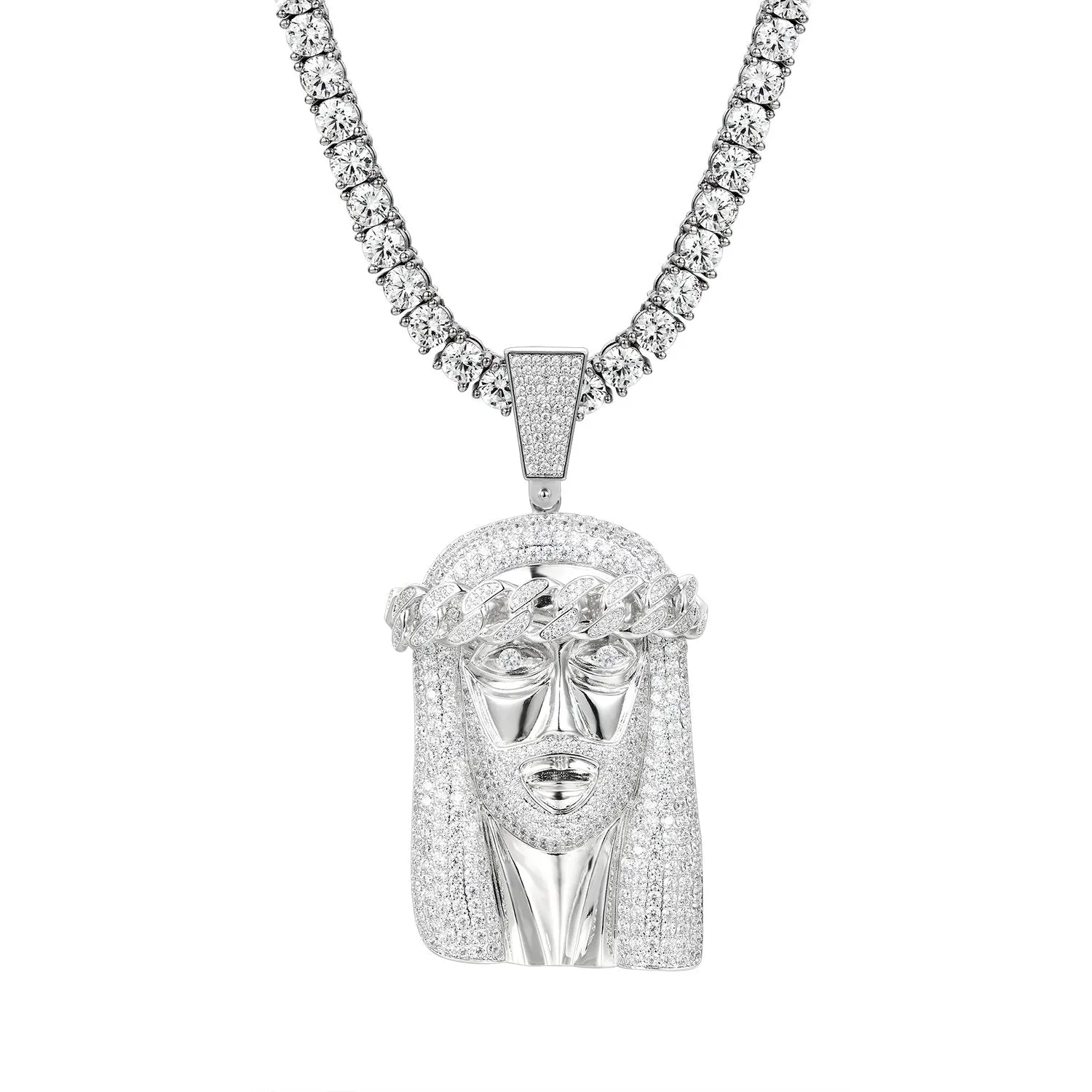 Religious Jesus Face Cuban Crown Pendant Franco Chain sold by Master Of Bling product image thumbnail 2