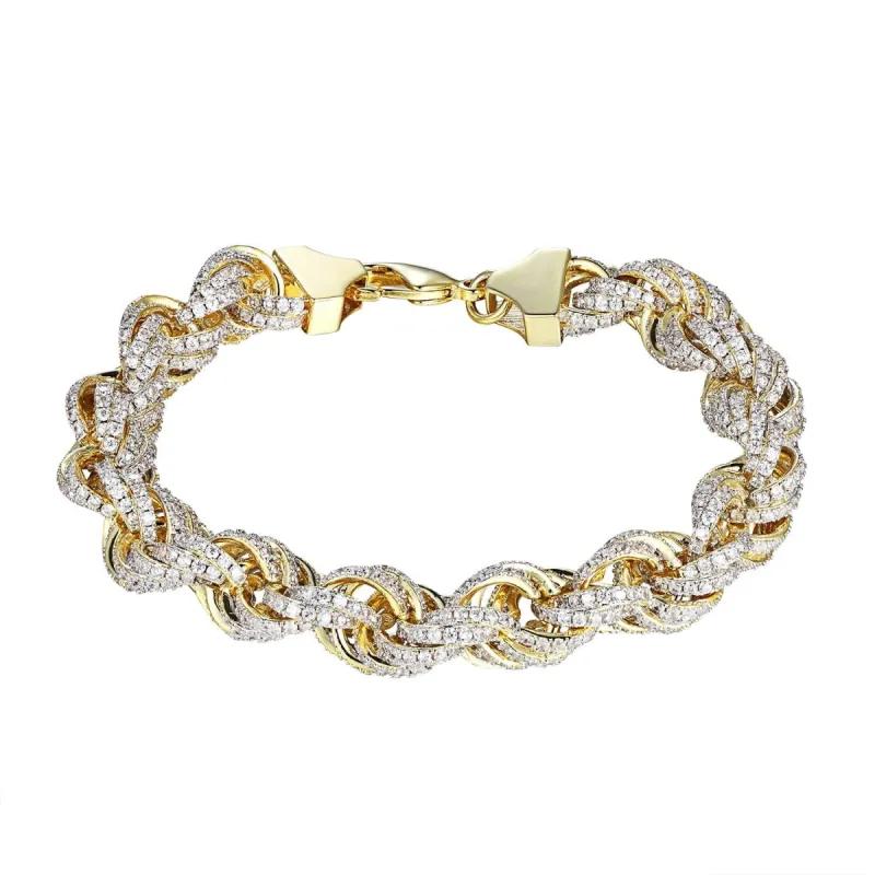 Rope Link Bracelet 14k Gold Finish  Simulated Diamond 11mm Mens Hip Hop sold by Master Of Bling