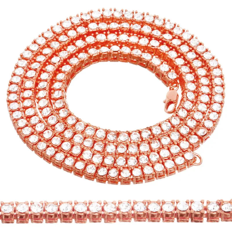 14k Rose Gold Finish 5mm One Row Solitaire Tennis Necklace sold by Master Of Bling