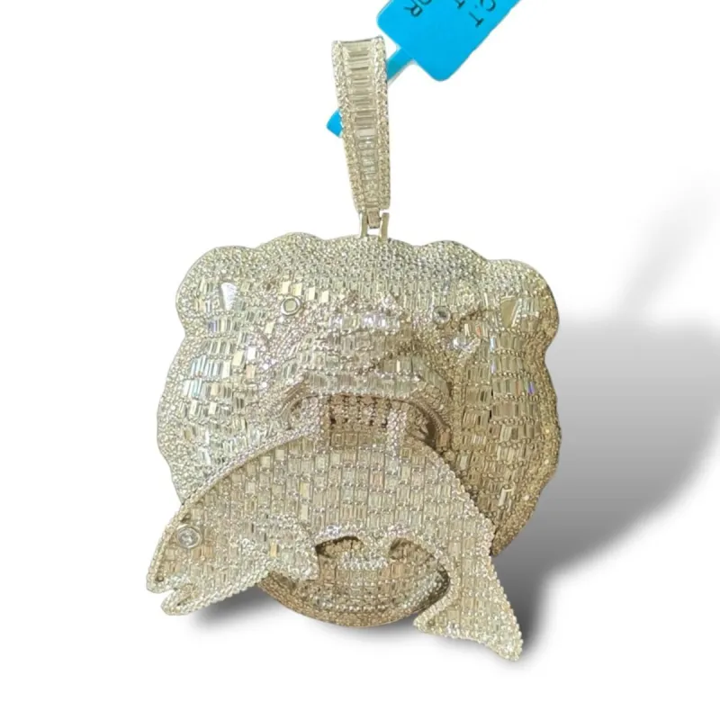 Moissanite Diamond Bear Eating Fish Pendant 925 Silver sold by Master Of Bling