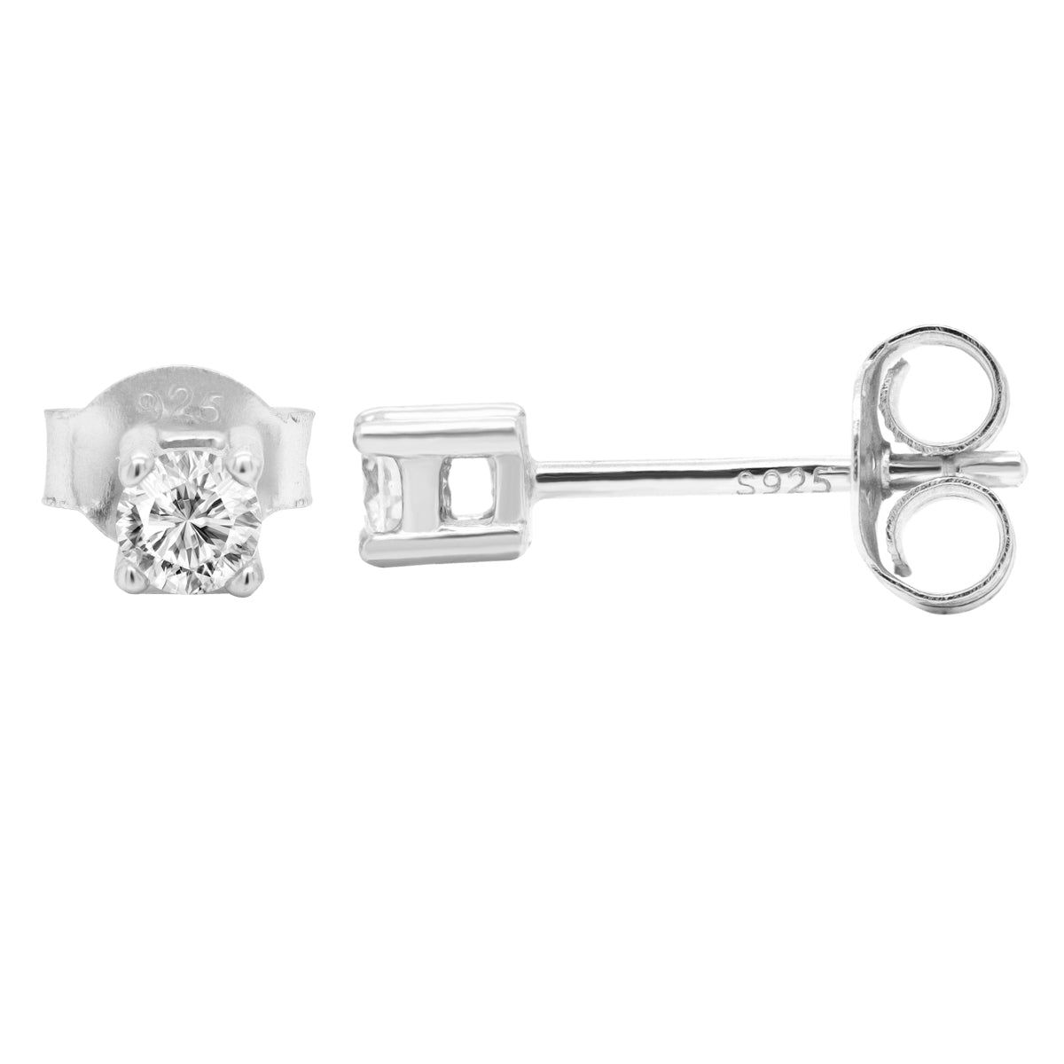 3mm Sterling Silver VVS Moissanite Diamond Stud Earrings sold by Master Of Bling
