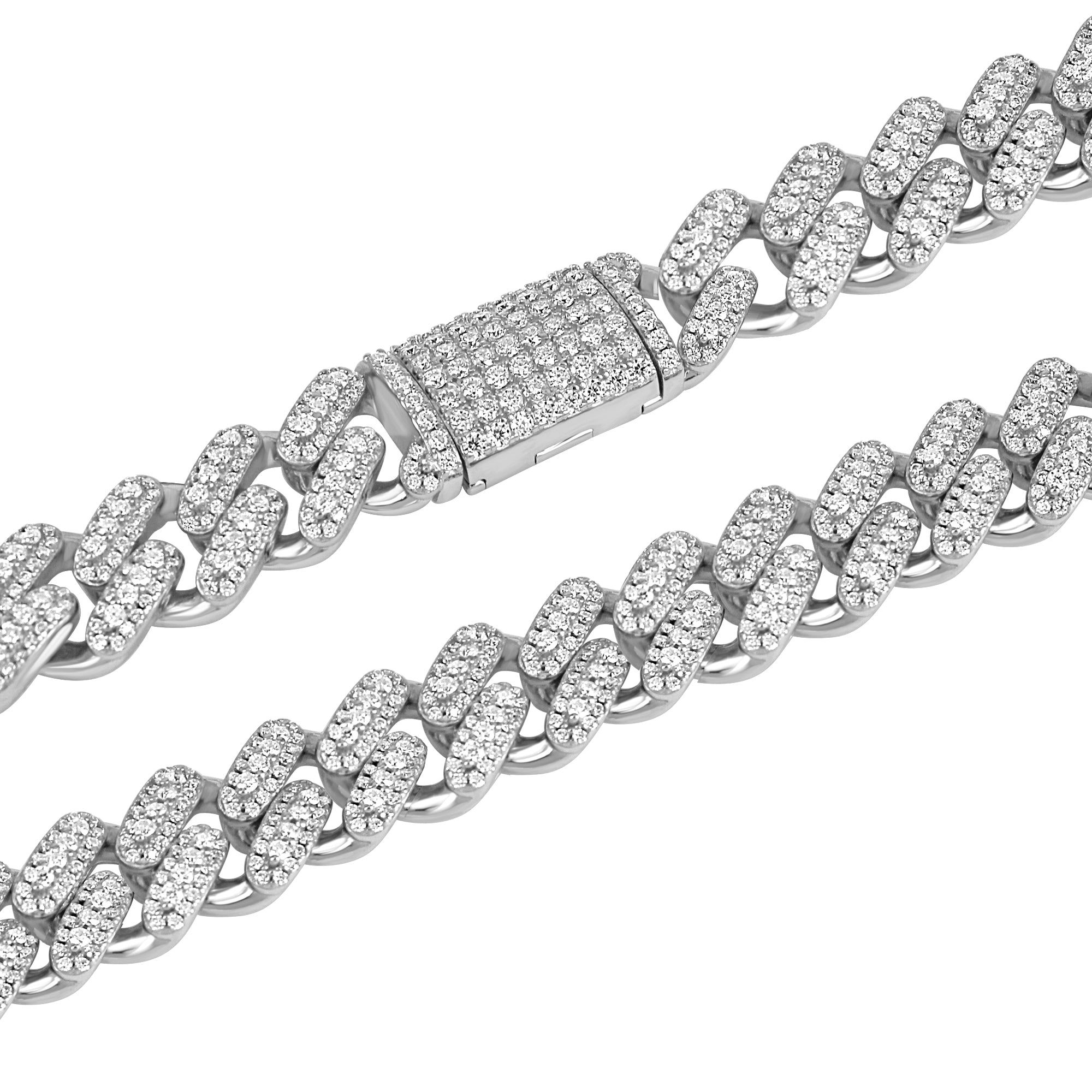 .925 Moissanite Diamond Square Link 12mm Miami Cuban Chain sold by Master Of Bling product image thumbnail 2
