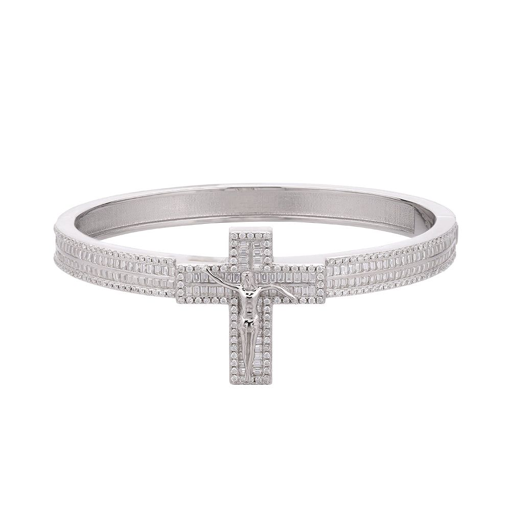 Sterling Silver Moissanite 4.41 Ctw Cluster Cross Bangle Bracelet sold by Master Of Bling product image thumbnail 2