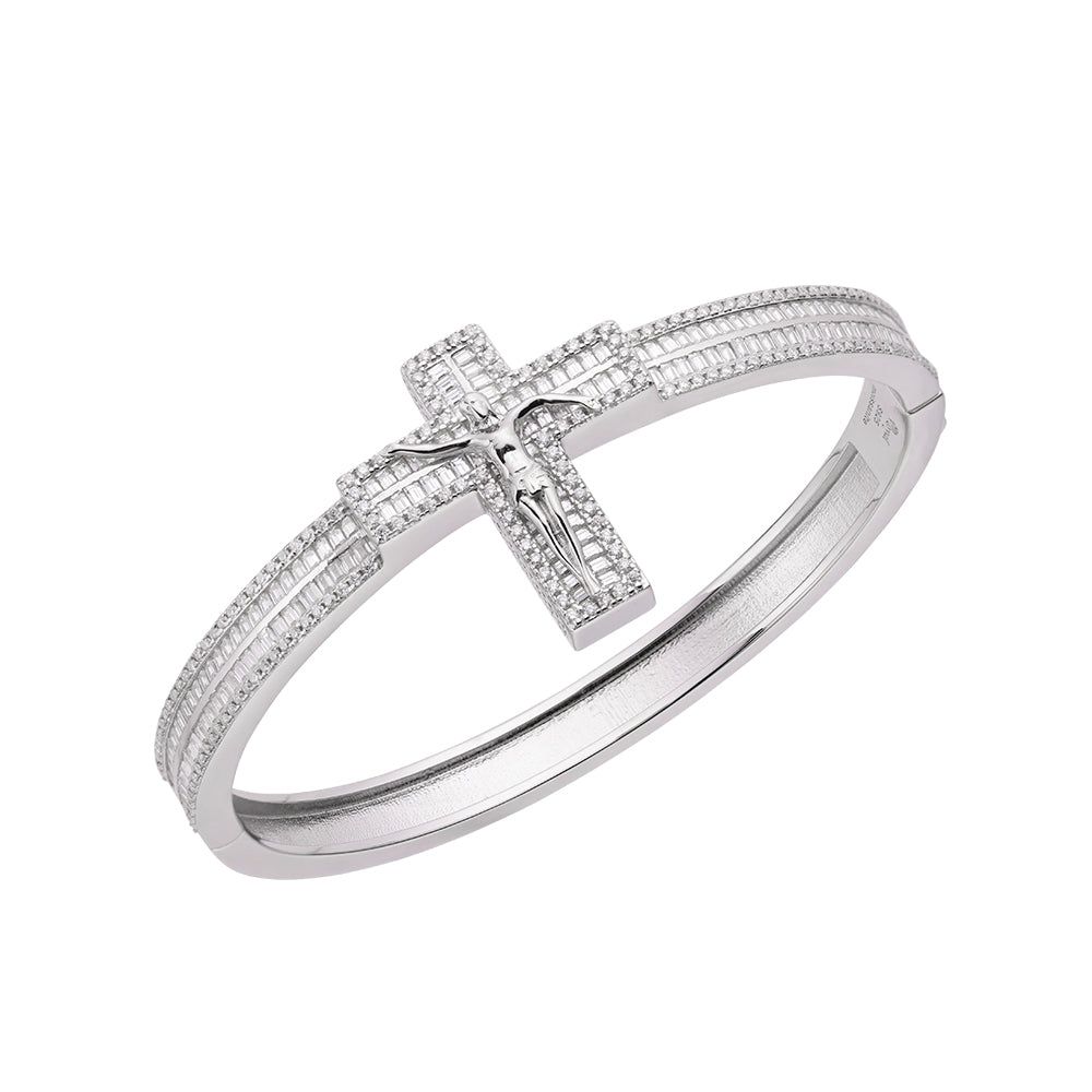 Sterling Silver Moissanite 4.41 Ctw Cluster Cross Bangle Bracelet sold by Master Of Bling