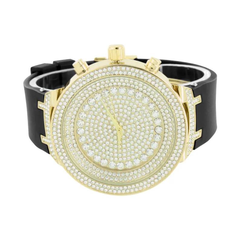 Watch Round Analog Bling Stainless Steel Back Rubber Band sold by Master Of Bling