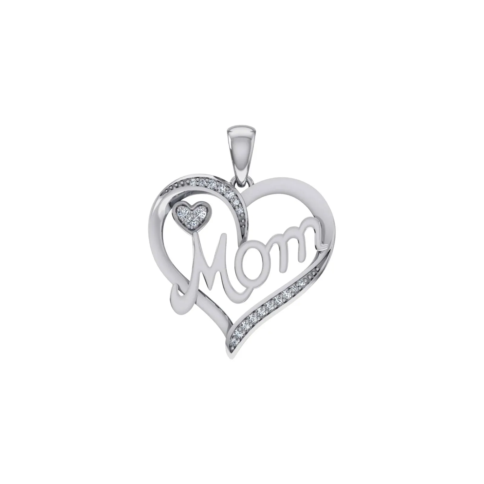 Heart Mom Diamond Pendant 10K White Gold Unique Charm Women sold by Master Of Bling