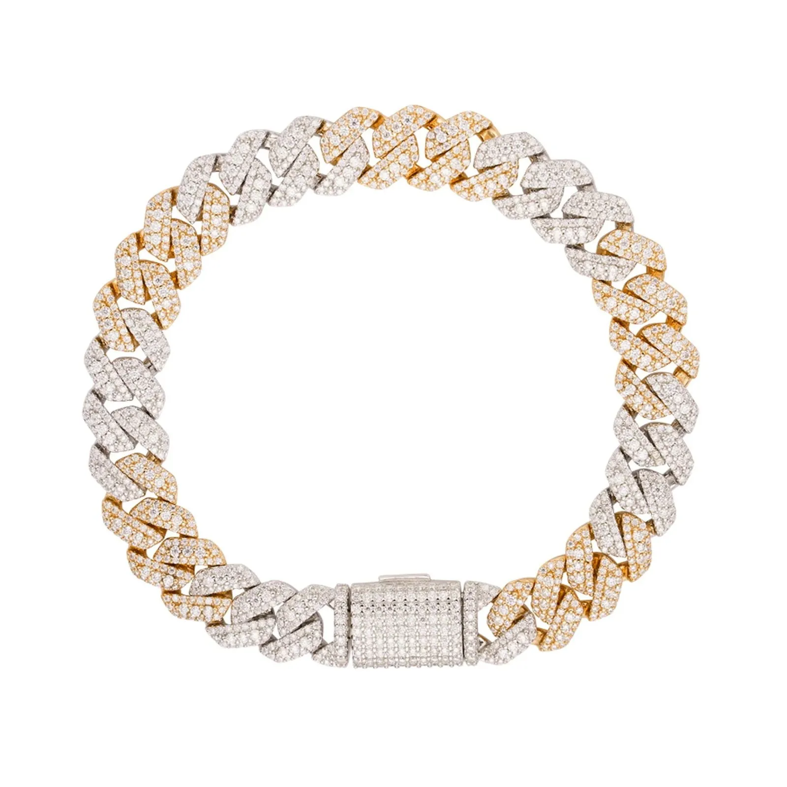 Moissanite Cuban Link Bracelet 10mm 2 Tone Icy .925 Silver Men Custom sold by Master Of Bling