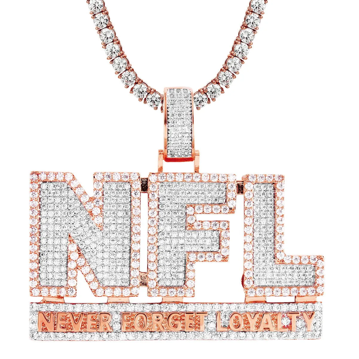 Mens Rose Gold Finish Never Forget Loyalty Silver Pendant sold by Master Of Bling product image thumbnail 4