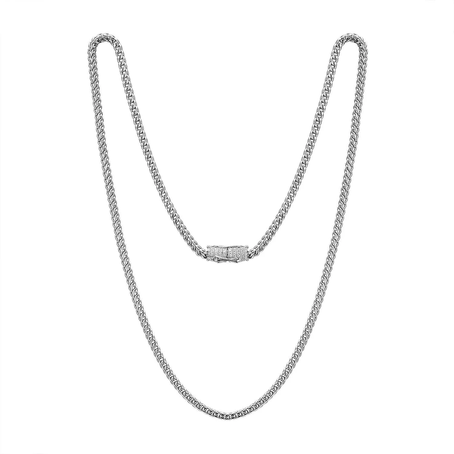 Stainless Steel 14k White Gold Finish 30" 4mm Franco Chain Custom Bling Lock Design sold by Master Of Bling