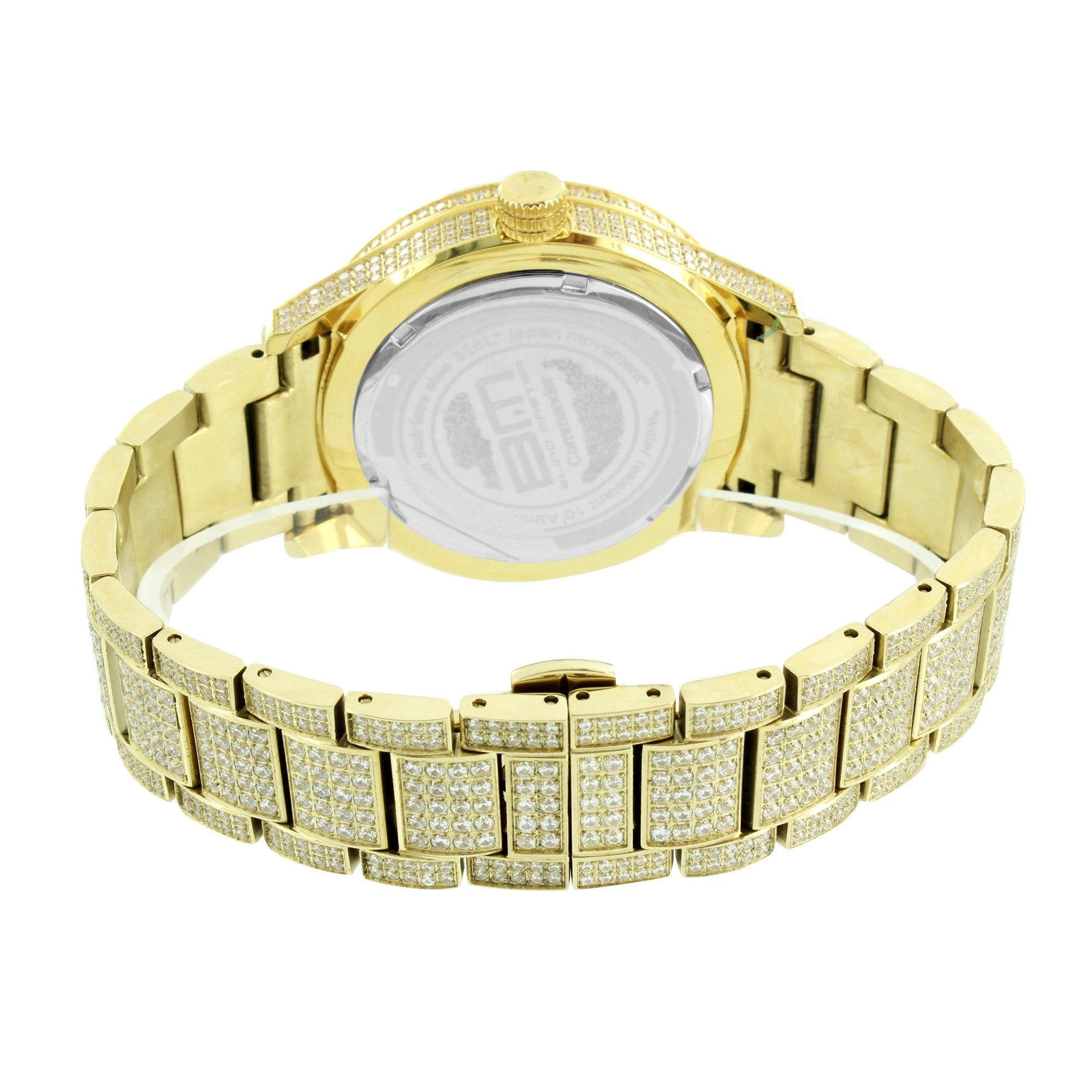 Mens Gold Finish Watch Solid Stainless Steel Round Cut sold by Master Of Bling product image thumbnail 4