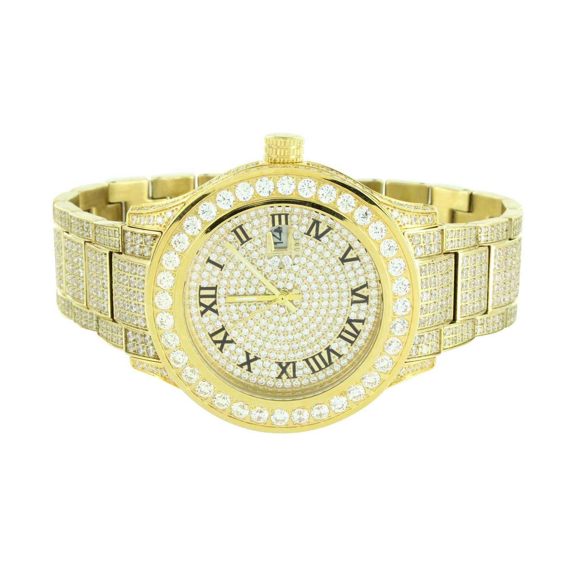 Mens Gold Finish Watch Solid Stainless Steel Round Cut sold by Master Of Bling product image thumbnail 2