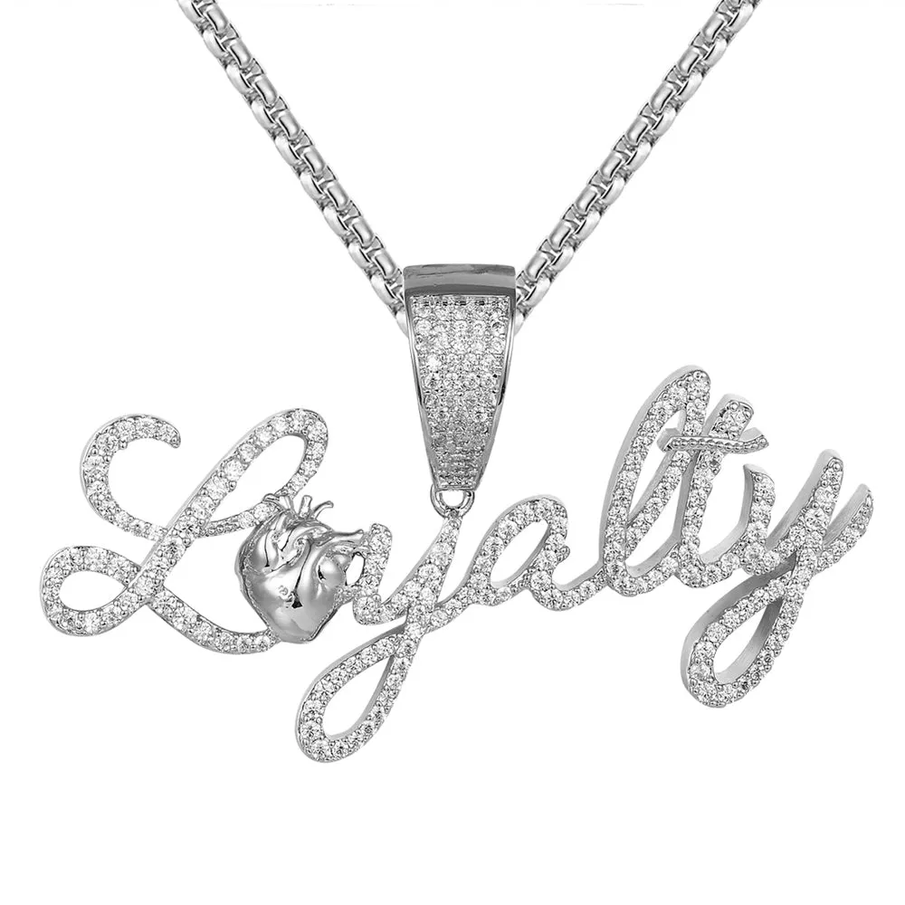 Silver Cursive Loyalty For Life Heart Bling Rapper Pendant sold by Master Of Bling
